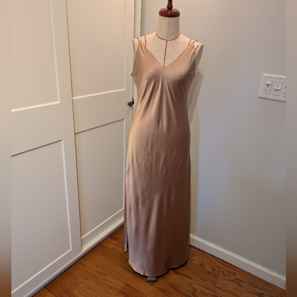 Joseph Champagne Gold Silk - Satin Long Maxi Slip Dress Size 40 Straps